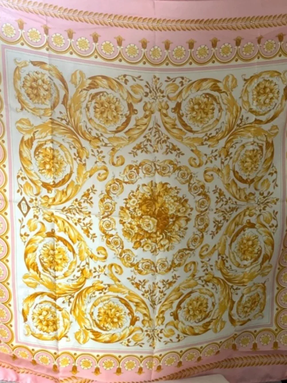 Versace Pink & Gold Barocco Silk Scarf New with Tags from Saks Fifth Avenue